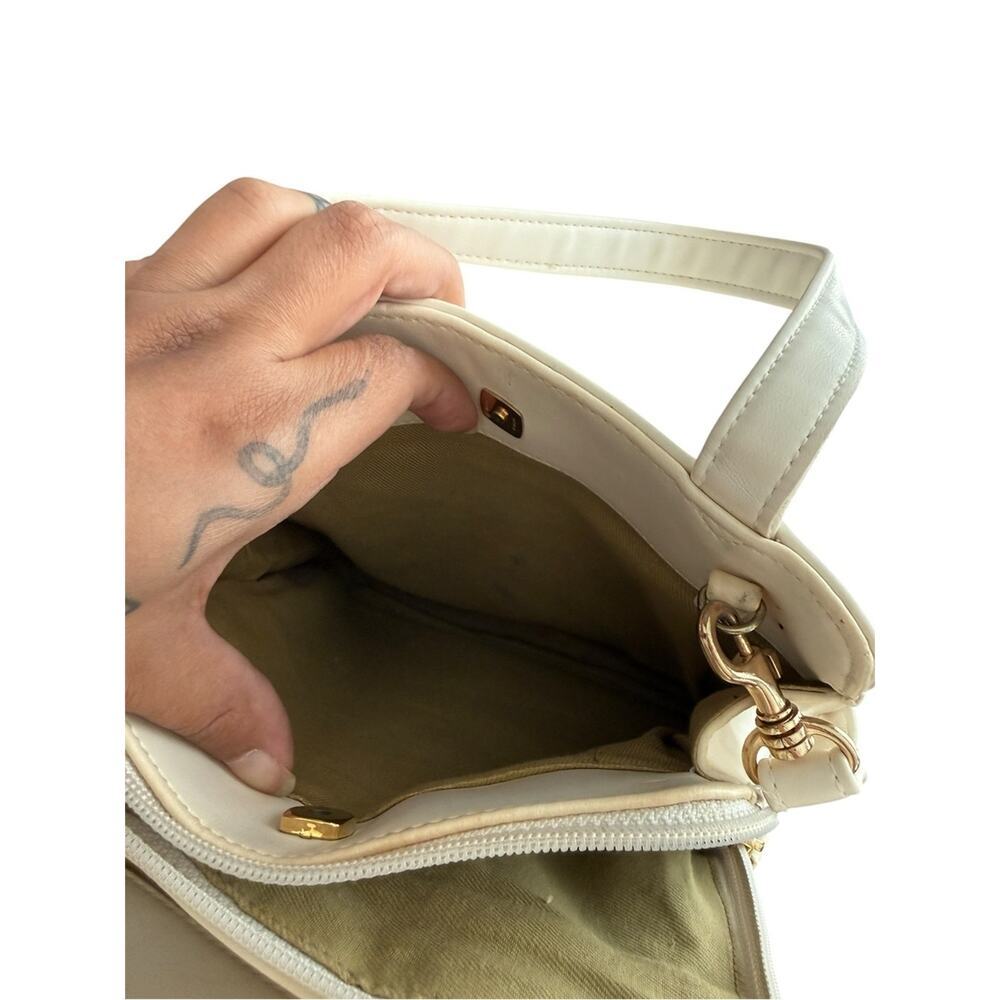 Vintage 90s Liz Claiborne Cream Shoulder Bag Multi Compartment Minimal Classic - Picture 10 of 16